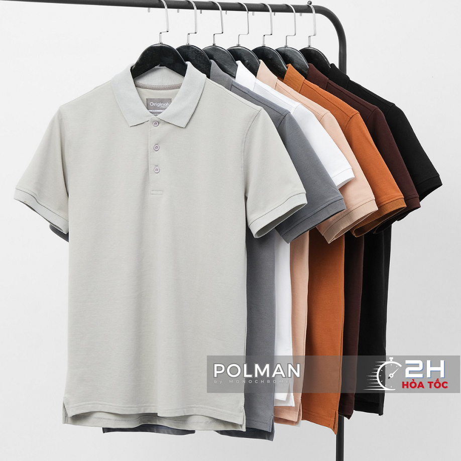 Áo polo nam POLMAN cotton cá sấu Supima bộ 15 màu cao cấp mới nhất 2023  - MONOCHROME