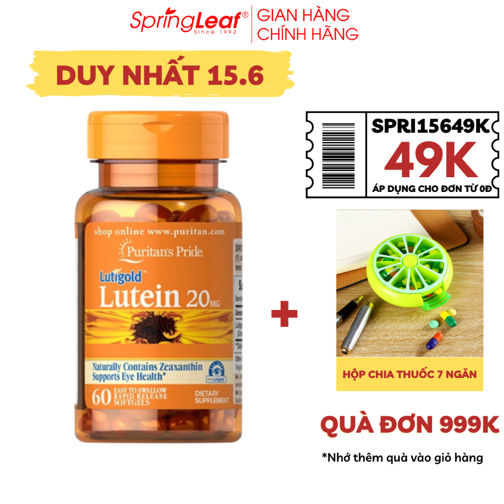 Viên uống bổ mắt Puritan's Pride Luitigold Lutein 20mg 60 120 viên tăng cường thị lực chống ánh sáng xanh