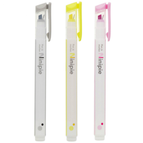 Bút Ninipie 2 Ngòi Bút Viết + Bút Đánh Dấu Highlight 2 Màu Pastel Siêu Xinh