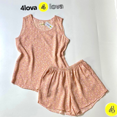 Bộ mặc nhà nữ 4LOVA dáng sát nách set ngủ đẹp pyjama mát mẻ hàng chính hãng EVA122