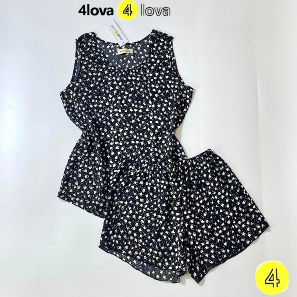 Bộ mặc nhà nữ 4LOVA dáng sát nách set ngủ đẹp pyjama mát mẻ hàng chính hãng EVA122