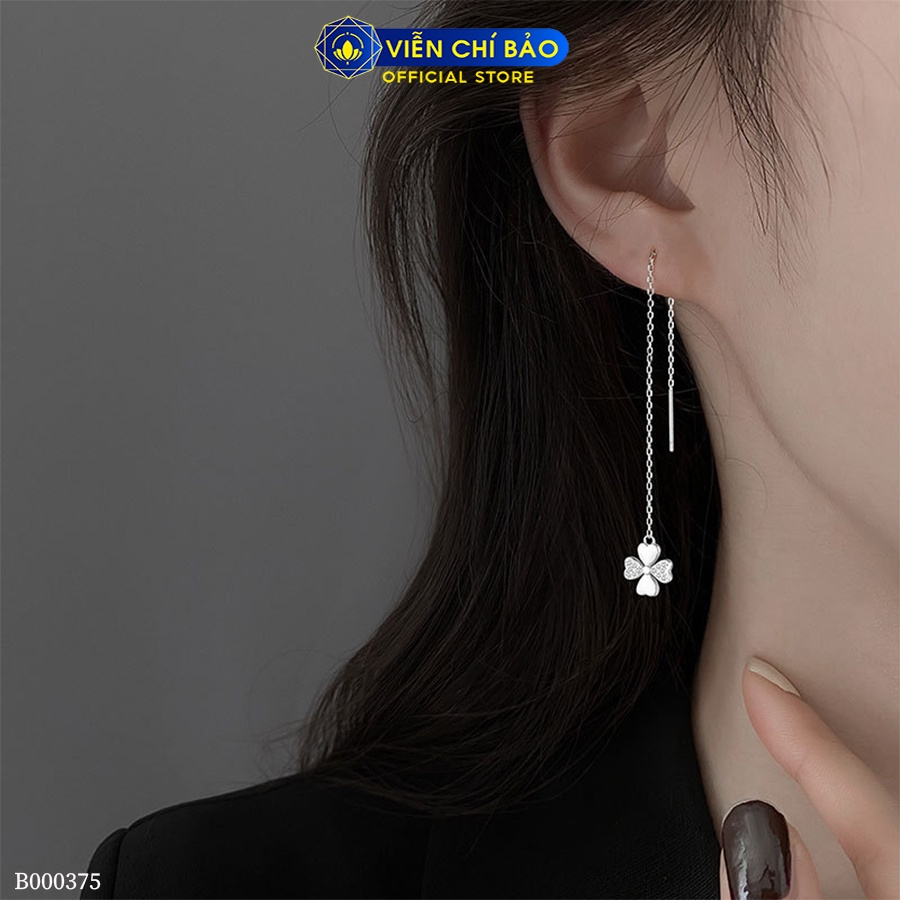 Bông tai bạc nữ cỏ 4 lá dây dài chất liệu bạc 925 thời trang phụ kiện trang sức Viễn Chí Bảo B000375