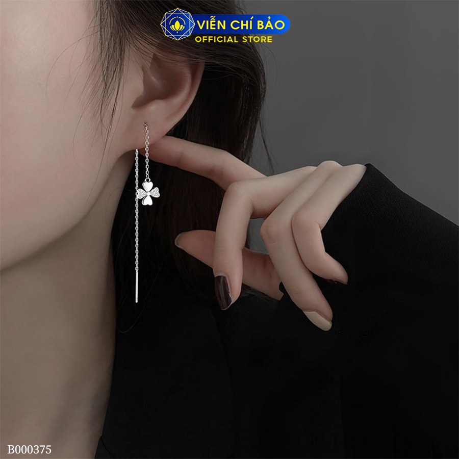Bông tai bạc nữ cỏ 4 lá dây dài chất liệu bạc 925 thời trang phụ kiện trang sức Viễn Chí Bảo B000375