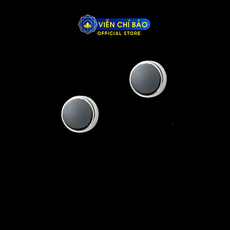 Bông tai bạc nữ tròn đá đen chất liệu bạc 925 thời trang phụ kiện trang sức nữ Viễn Chí Bảo B400757-T