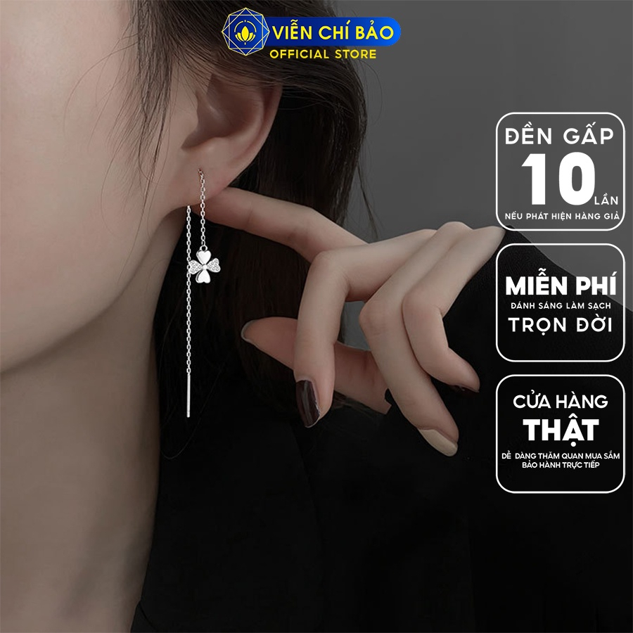 Bông tai bạc nữ cỏ 4 lá dây dài chất liệu bạc 925 thời trang phụ kiện trang sức Viễn Chí Bảo B000375