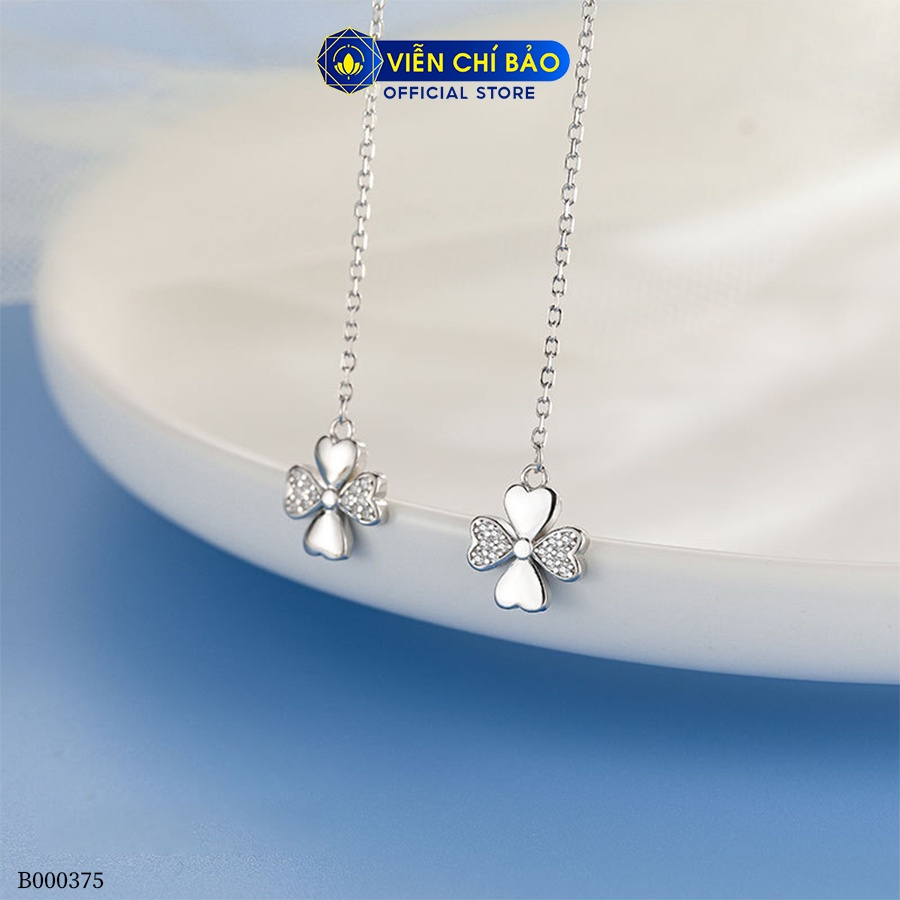 Bông tai bạc nữ cỏ 4 lá dây dài chất liệu bạc 925 thời trang phụ kiện trang sức Viễn Chí Bảo B000375