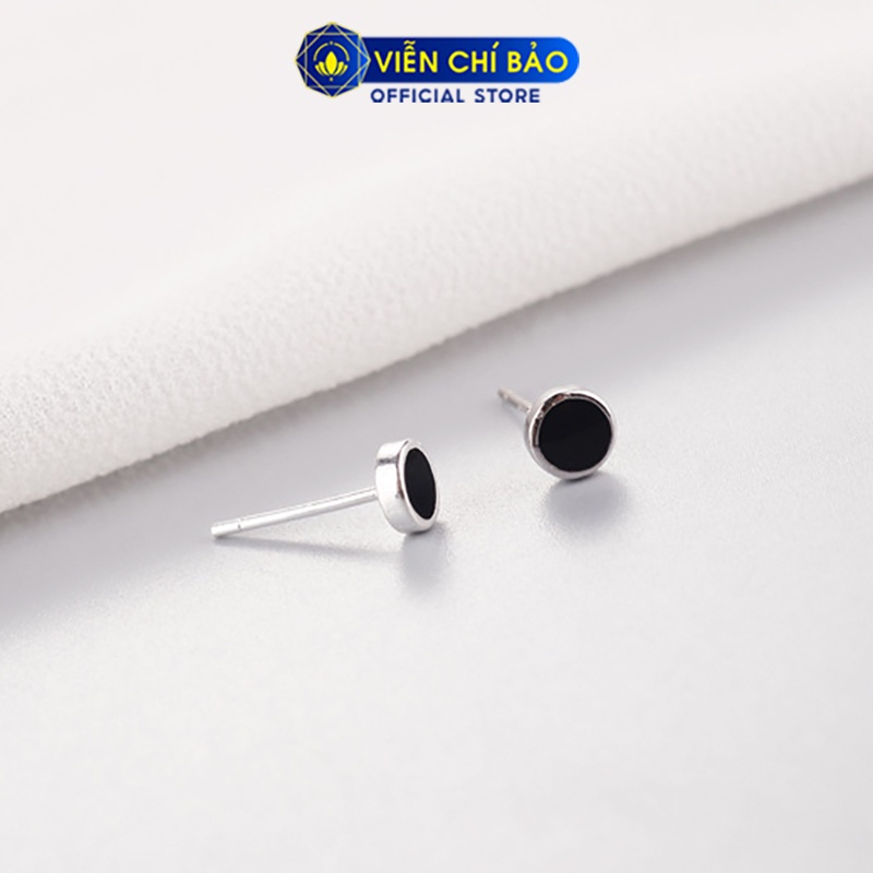 Bông tai bạc nữ tròn đá đen chất liệu bạc 925 thời trang phụ kiện trang sức nữ Viễn Chí Bảo B400757-T