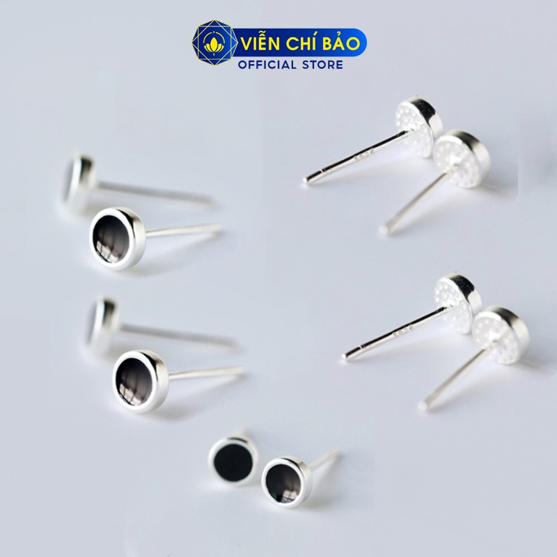 Bông tai bạc nữ tròn đá đen chất liệu bạc 925 thời trang phụ kiện trang sức nữ Viễn Chí Bảo B400757-T