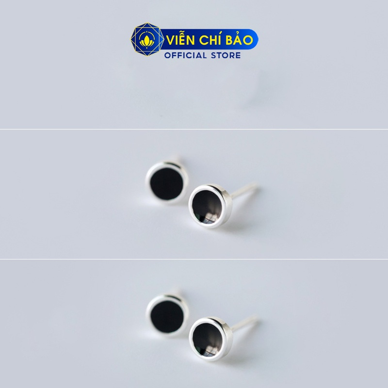 Bông tai bạc nữ tròn đá đen chất liệu bạc 925 thời trang phụ kiện trang sức nữ Viễn Chí Bảo B400757-T