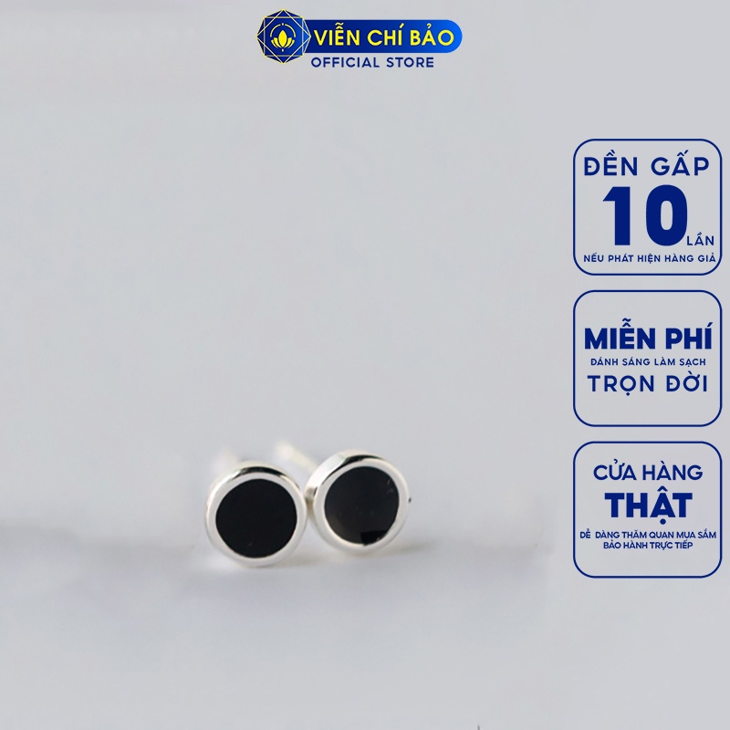 Bông tai bạc nữ tròn đá đen chất liệu bạc 925 thời trang phụ kiện trang sức nữ Viễn Chí Bảo B400757-T