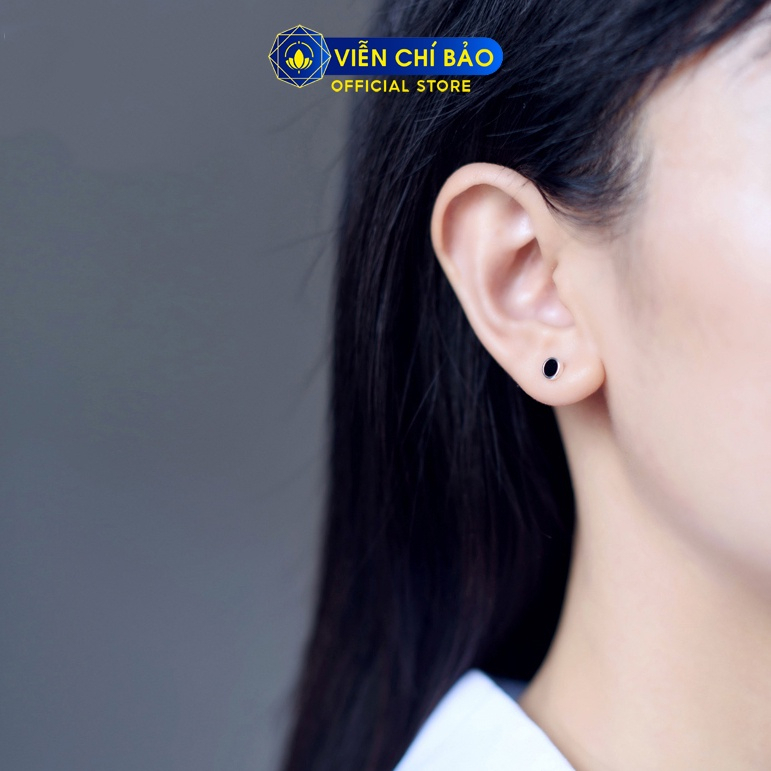 Bông tai bạc nữ tròn đá đen chất liệu bạc 925 thời trang phụ kiện trang sức nữ Viễn Chí Bảo B400757-T