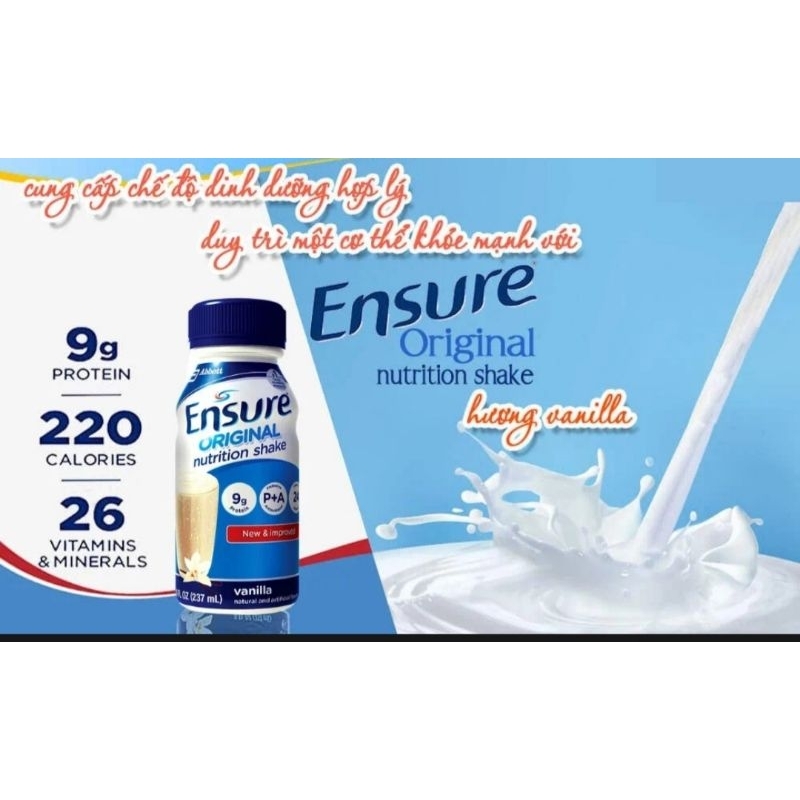 Lốc 6 chai sữa bột pha sẵn Ensure vani(237ml/chai)