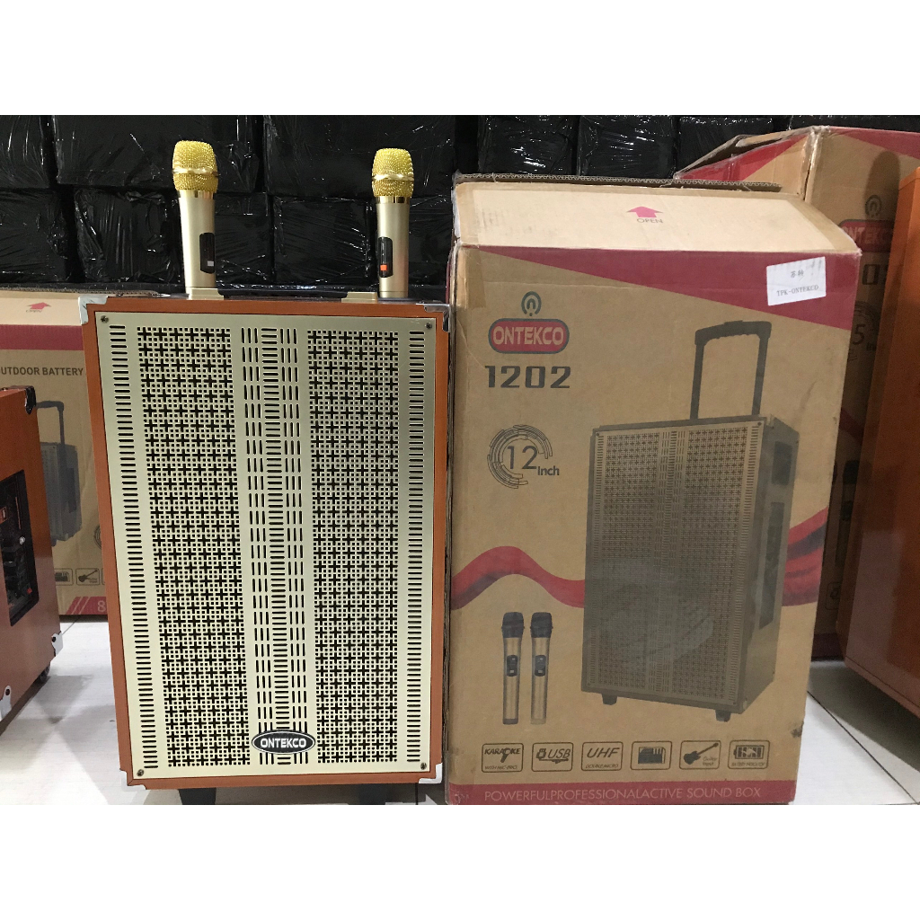 Loa kéo ONTEKCO 1202/1502 kết nối bluetooth di động Kèm 2 mic GOLD hát karaoke không dây cao cấp - Bảo hành 12 tháng