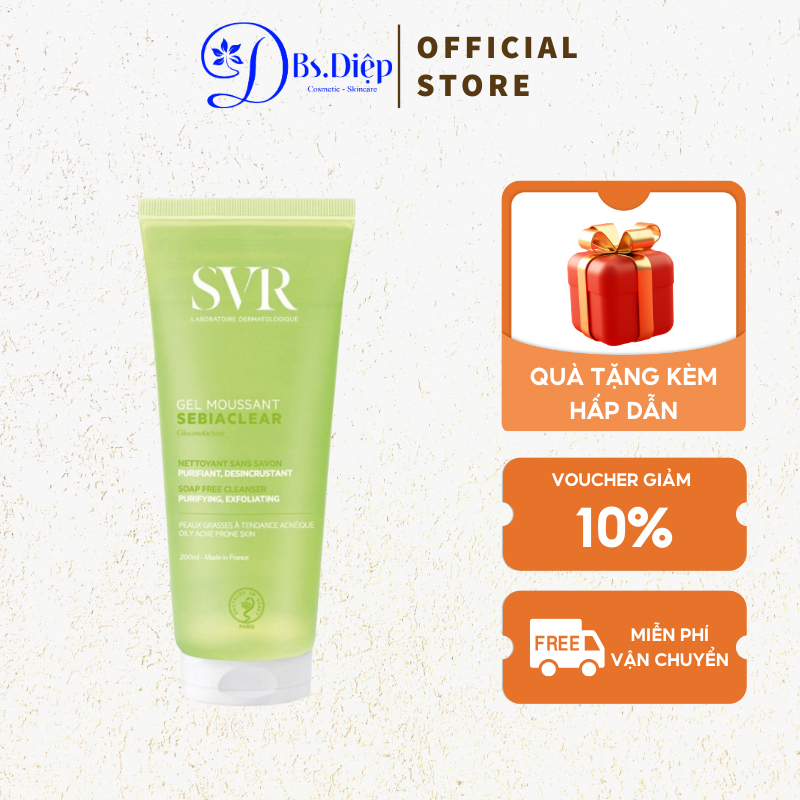 Sữa Rửa Mặt SVR Cho Da Dầu Mụn - SVR Sebiaclear Gel Moussant 200ml Loại Bỏ Tế Bào Da Chết SRM