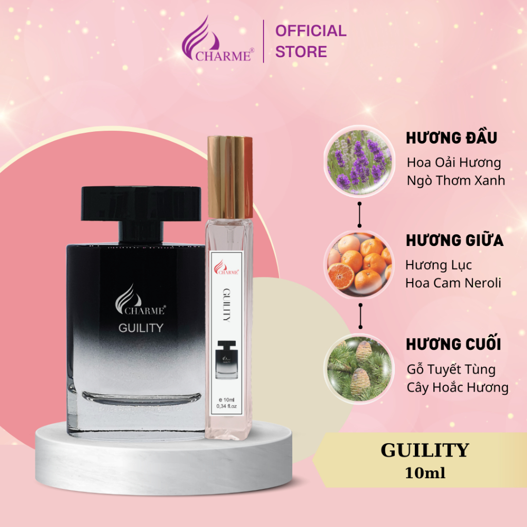 Nước hoa nam lưu hương lâu, Charme Guility, chai Test mini, tạo phong cách bí ẩn cho nam giới, 10ml