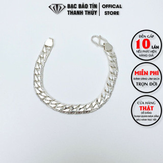 Lắc tay bạc nam Bảo Tín Thanh Thủy, lắc bạc ta nguyên chất kiểu đơn dẹt nhám sao hai bên,4.366 chỉ bạc, dài 19.5cm