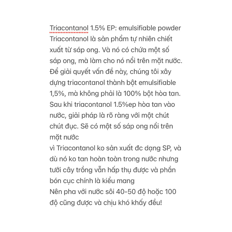 Chất kích tăng trưởng sản lượng tăng năng xuất - Triacontanol 1.5% EP