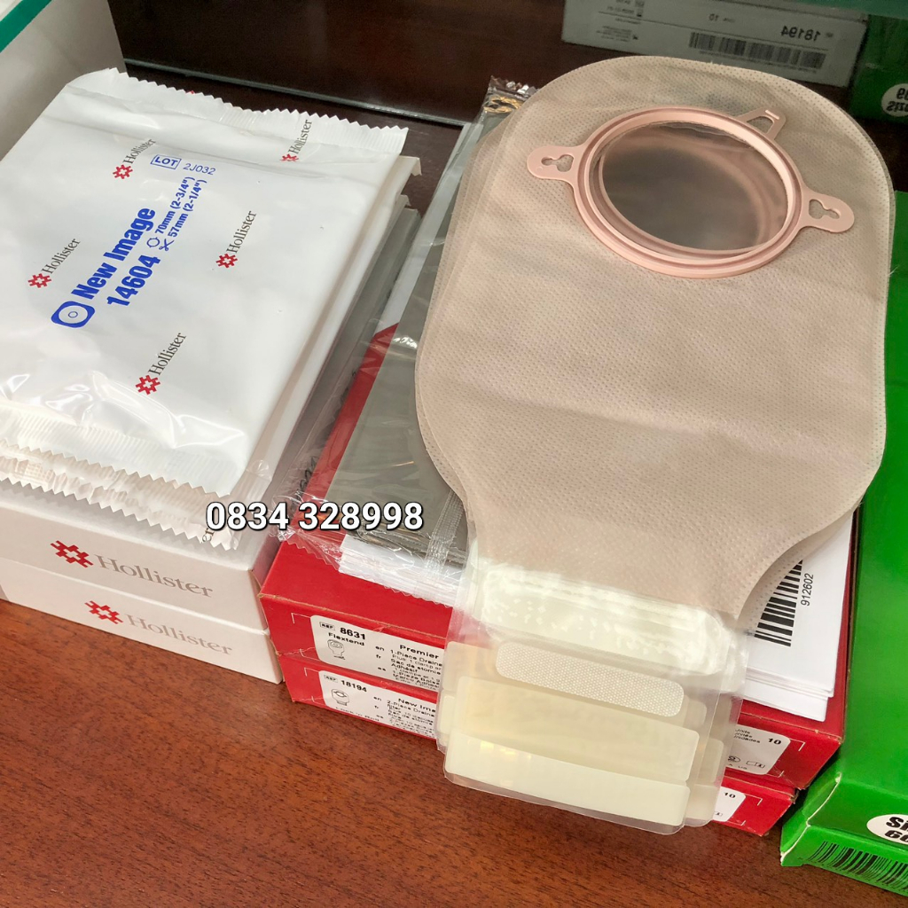 Bộ chăm sóc hậu môn nhân tạo Hollister 14604 - Đế bằng có viền băng keo 70mm và túi hậu môn nhân tạo Hollister 18194