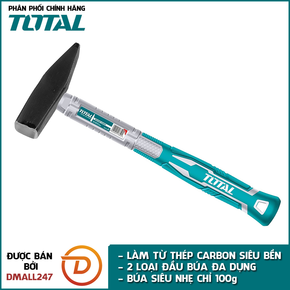 Búa đóng đinh đầu dẹp và vuông 100g TOTAL THTS71100 (100g), THTS71200 (200g) - đầu búa được làm từ thép Carbon siêu cứng