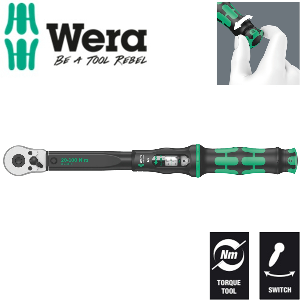 Cần xiết lực tròng cóc 20-100Nm 1/2" Wera 05075621001 Click-Torque C 2 torque wrench with reversible ratchet