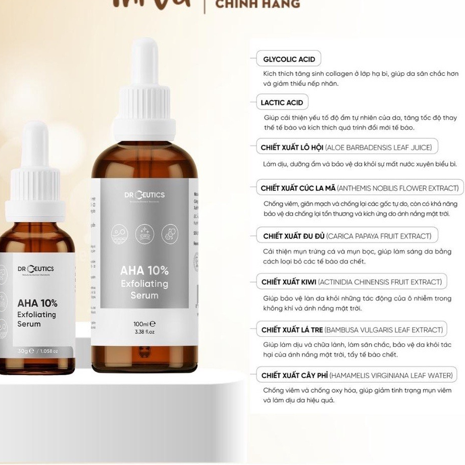 Serum AHA DrCeutics Tẩy Da Chết Làm Sáng Và Chống Lão Hóa Da AHA 10% Exfoliating