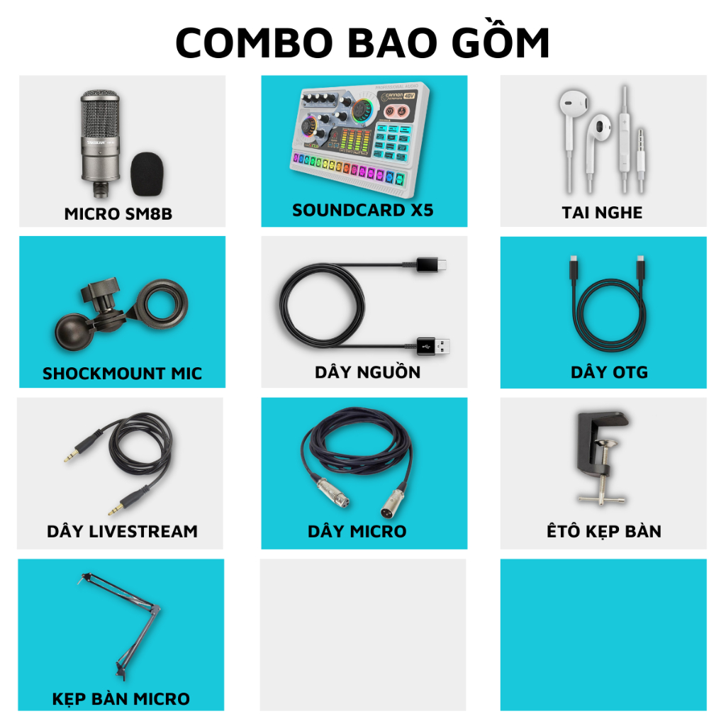 Mic Thu Âm | Micro Livestream Sound Card X5 & Mic SM8B Hát Livestream Điện Thoại Chuyên Nghiệp, Bao Ngoc