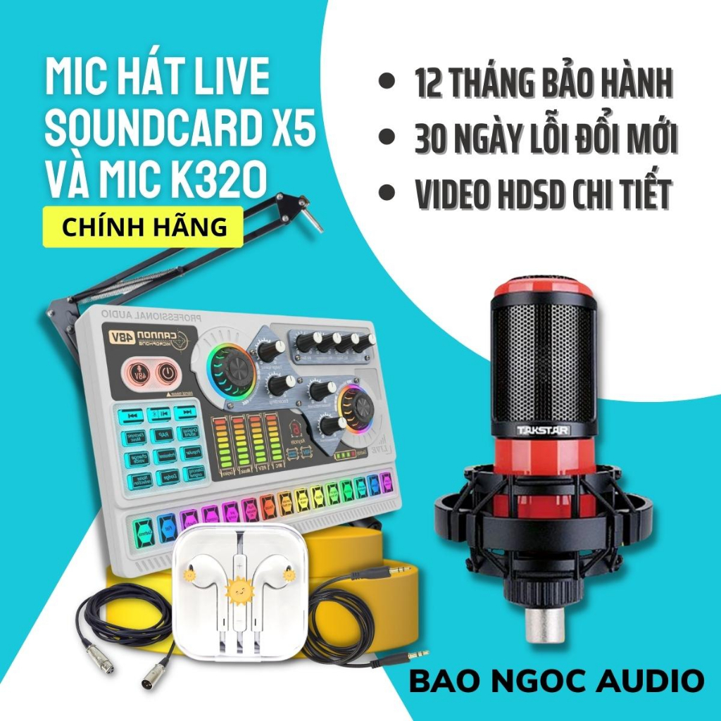 Mic Thu Âm | Micro Livestream Sound Card X5 & Mic TAKSTAR PC K320 Hát Livestream Điện Thoại Chuyên Nghiệp, Bao Ngoc