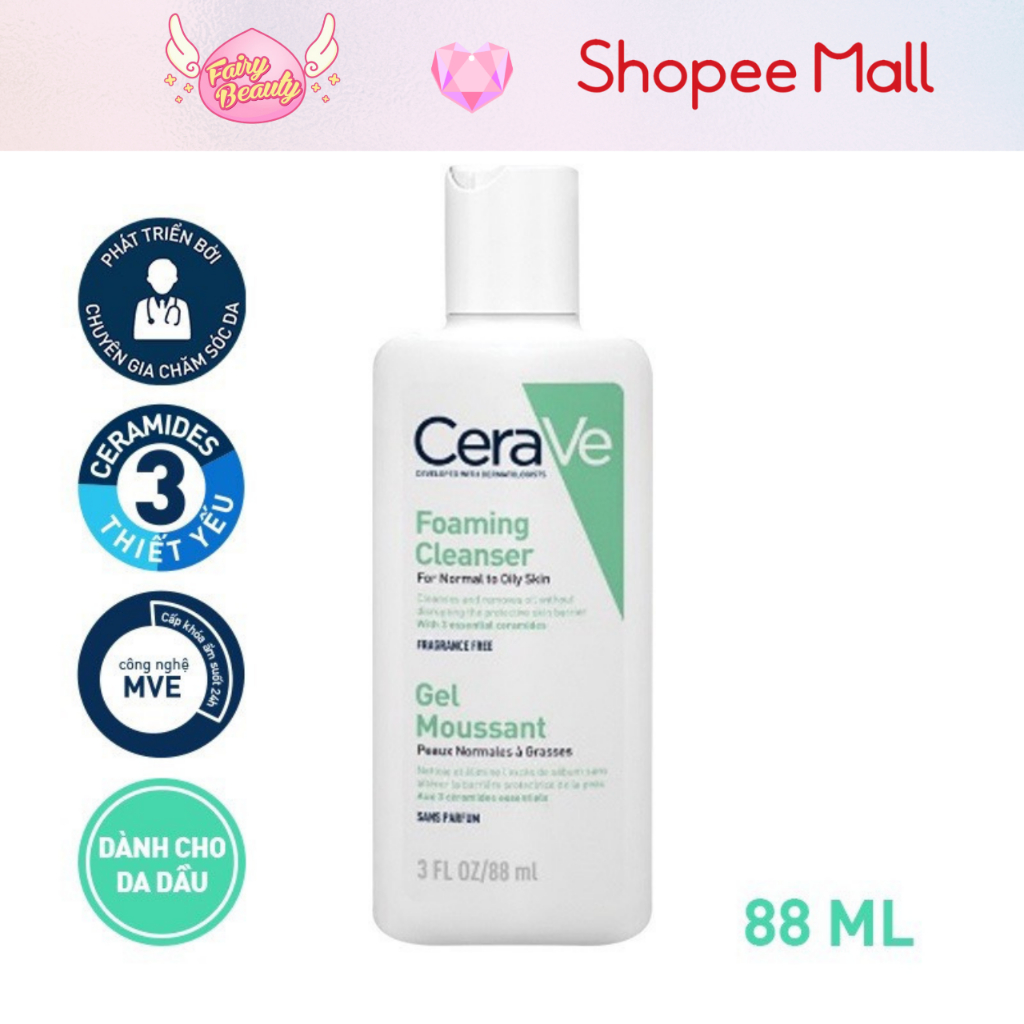 [CERAVE] Sữa Rửa Mặt Dịu Nhẹ Cho Da Dầu Mụn Developed With Dermatologists Foaming Cleanser 473/236/88/20ml