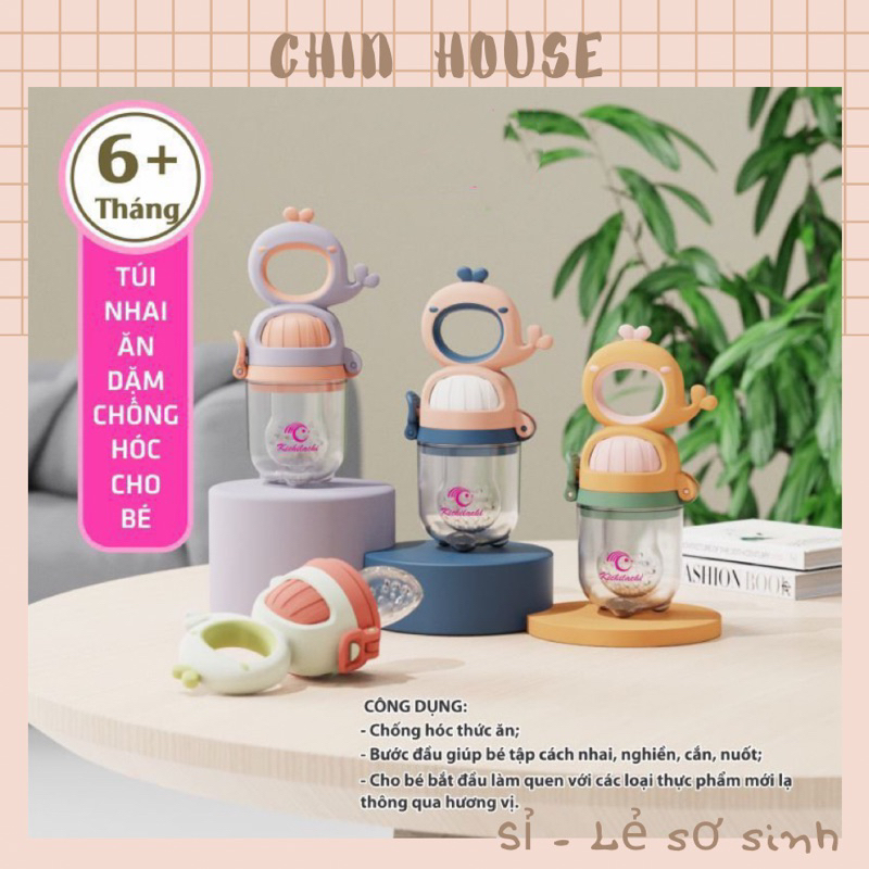 TÚI NHAI ĂN DẶM CHỐNG HÓC KICHILACHI HÌNH CÁ CHO BÉ TẬP ĂN DẶM , NÚM NHAI SILICONE SIÊU MỀM