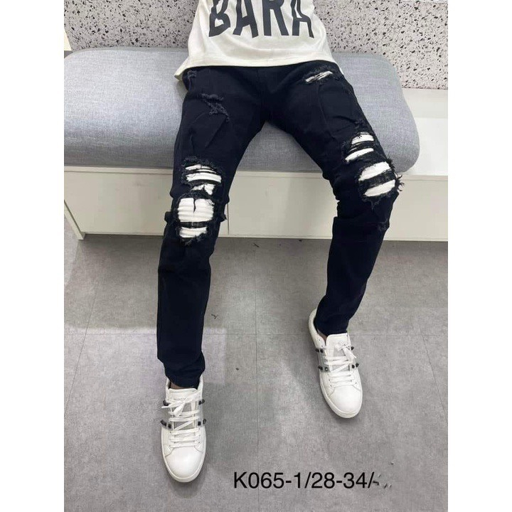 Quần bò jean nam amiri đen rách gối vá da đẹp mẫu mới hot,chất jean co giãn bền màu form chuẩn