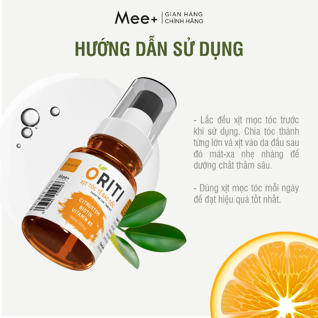 Xịt mọc tóc ORITI 100ml  , kích mọc tóc tế bào gốc cam ngăn rụng tóc thảo mộc Mee Natural