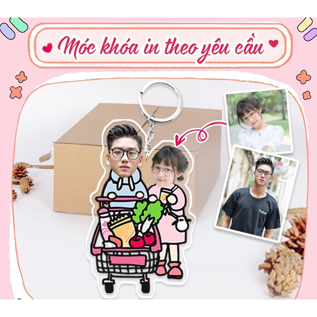 Móc khóa in theo yêu cầu cho cặp đôi đáng yêu dễ thương hộp quà tặng cho bạn gái bạn trai