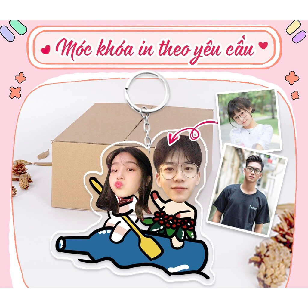 Móc khóa in theo yêu cầu cho cặp đôi đáng yêu dễ thương hộp quà tặng cho bạn gái bạn trai