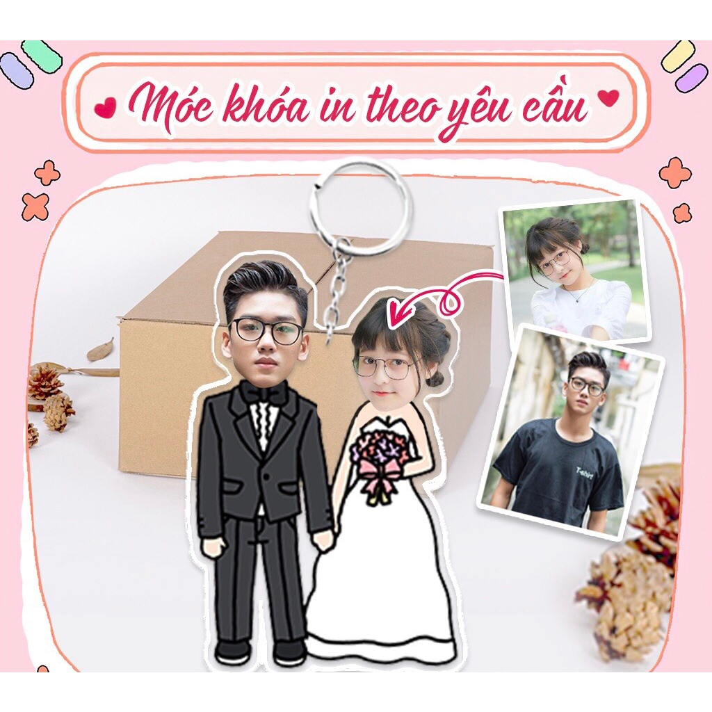 Móc khóa in theo yêu cầu cho cặp đôi đáng yêu dễ thương hộp quà tặng cho bạn gái bạn trai