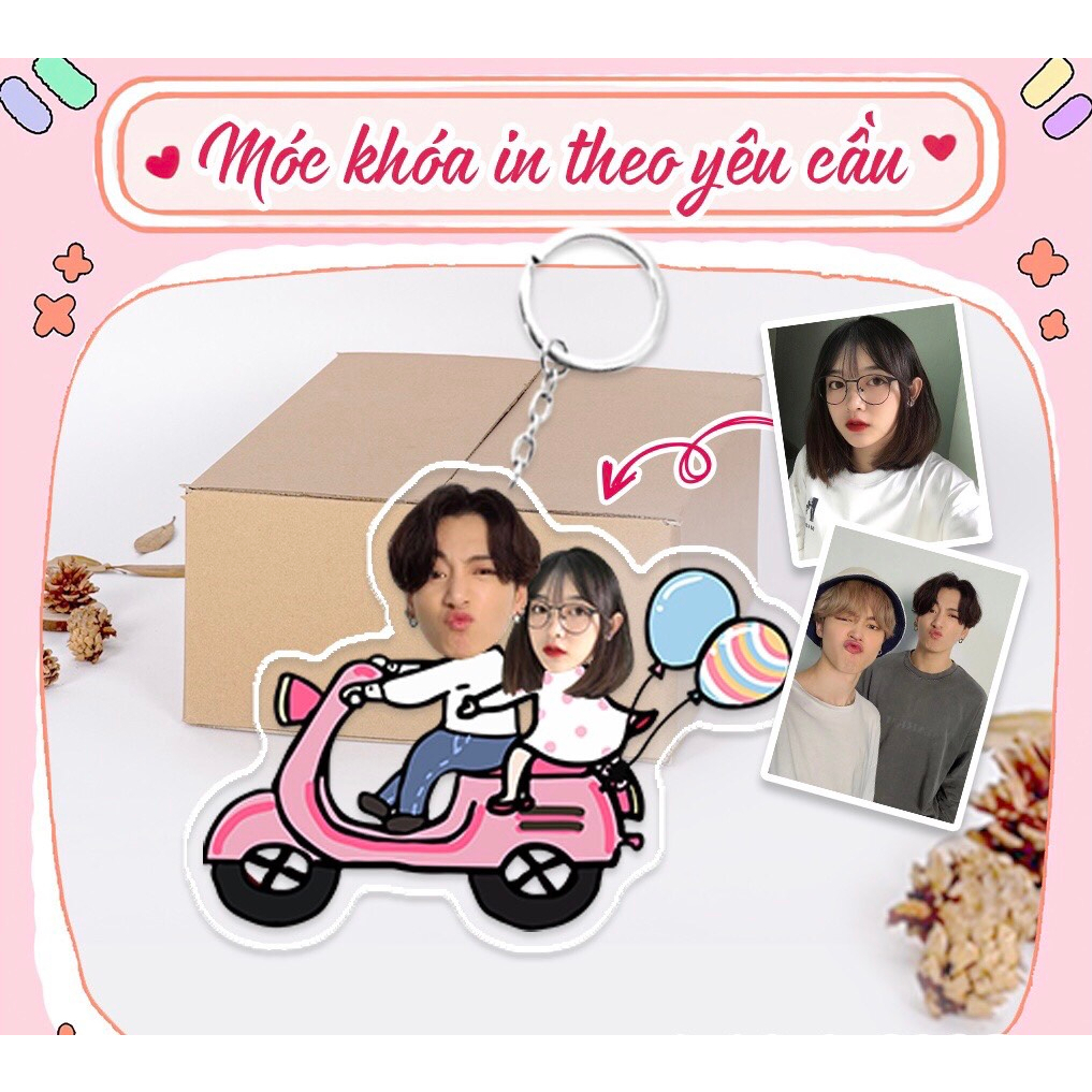 Móc khóa in theo yêu cầu cho cặp đôi đáng yêu dễ thương hộp quà tặng cho bạn gái bạn trai