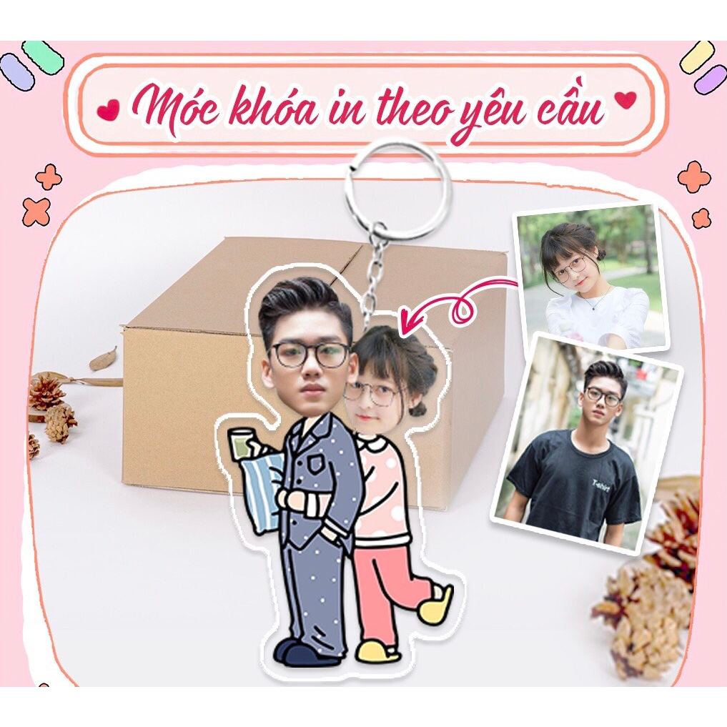 Móc khóa in theo yêu cầu cho cặp đôi đáng yêu dễ thương hộp quà tặng cho bạn gái bạn trai