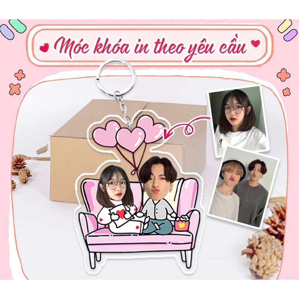 Móc khóa in theo yêu cầu cho cặp đôi đáng yêu dễ thương hộp quà tặng cho bạn gái bạn trai