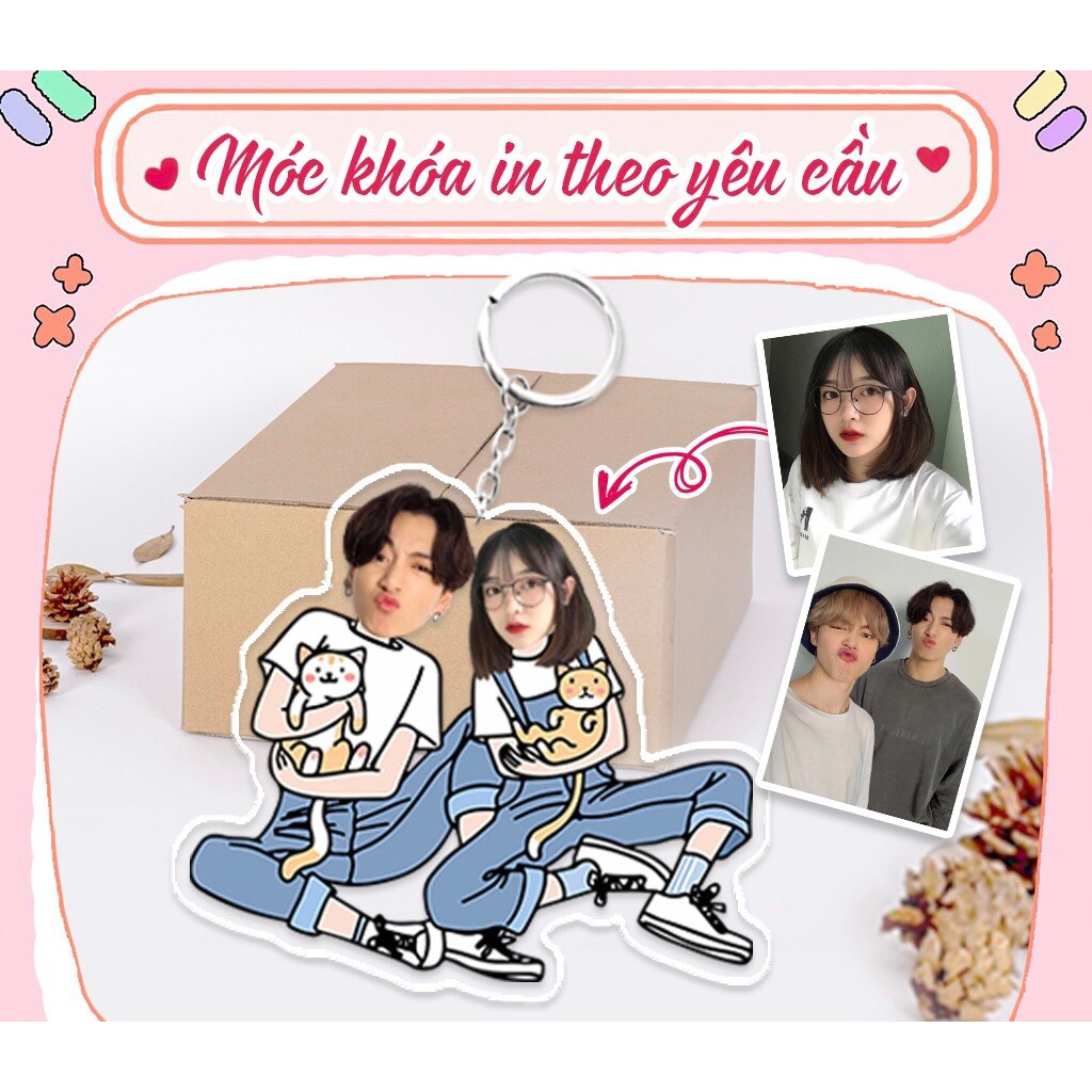 Móc khóa in theo yêu cầu cho cặp đôi đáng yêu dễ thương hộp quà tặng cho bạn gái bạn trai