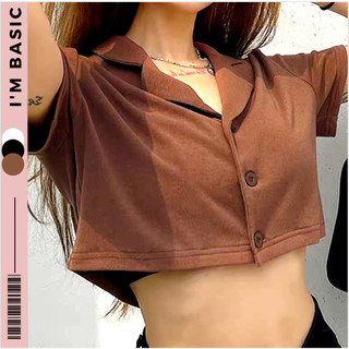 Áo croptop polo cổ vest nữ vải thun tăm cotton co giãn năng động dễ phối đồ croptop ngắn tay ulzzang i'm basic