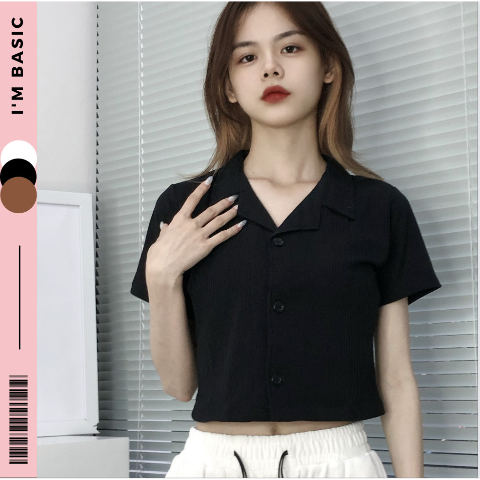 Áo Croptop Polo Cổ Vest Nữ Vải Thun Tăm Cotton Co Giãn Năng Động Dễ Phối Đồ Croptop Ngắn Tay Ulzzang I'm Basic