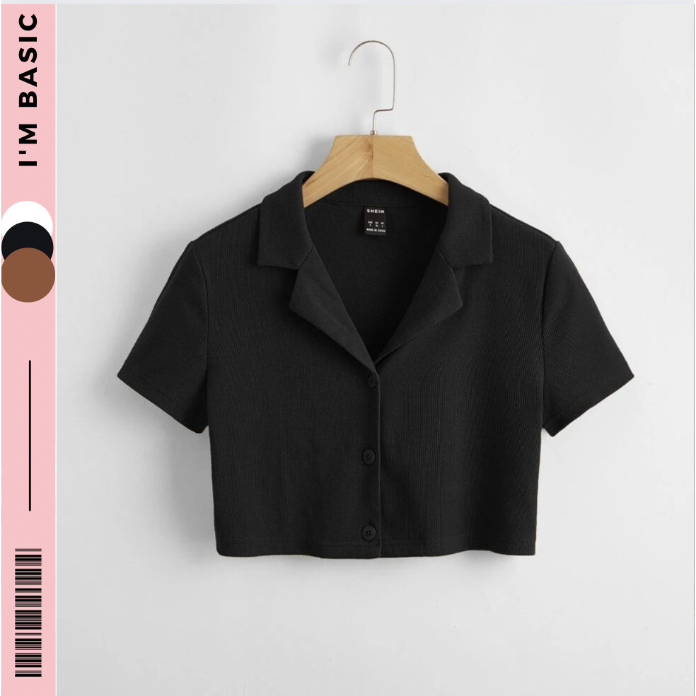 Áo Croptop Polo Cổ Vest Nữ Vải Thun Tăm Cotton Co Giãn Năng Động Dễ Phối Đồ Croptop Ngắn Tay Ulzzang I'm Basic