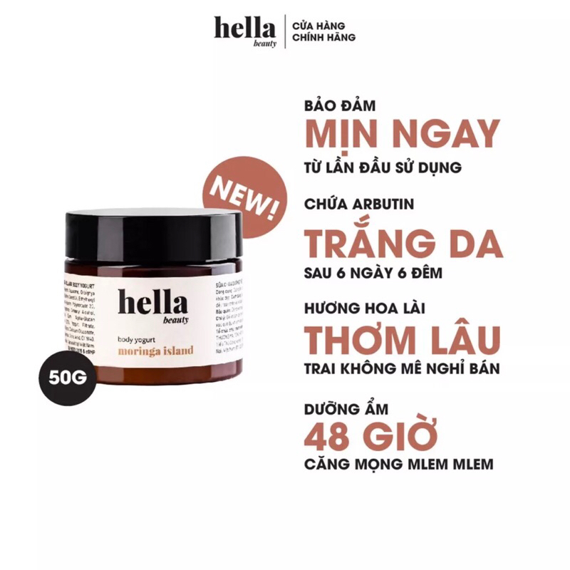 Kem Dưỡng Ẩm Trắng Da Body Yogurt Hella Beauty Hương Moringa Island 50g