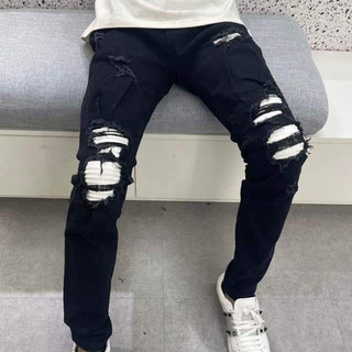 quần jean  nam dài đẹp đen rách vá da kiểu mẫu hot trend,form slimfit kiểu dáng thời trang trẻ trung