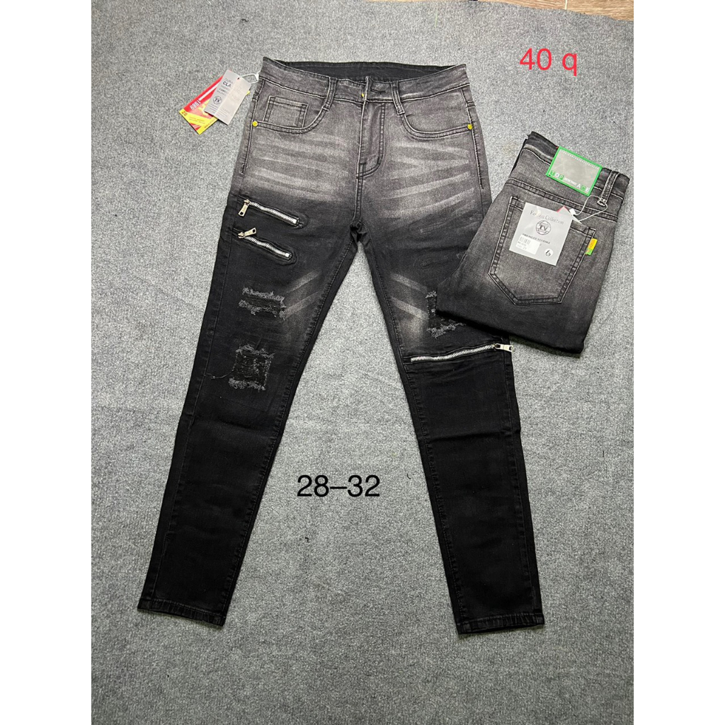 Quần jean  nam dài đẹp đen rách vá da kiểu mẫu hot trend,form slimfit kiểu dáng thời trang trẻ trung
