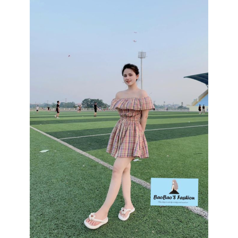 Jump kẻ hồng trễ vai xinh xắn