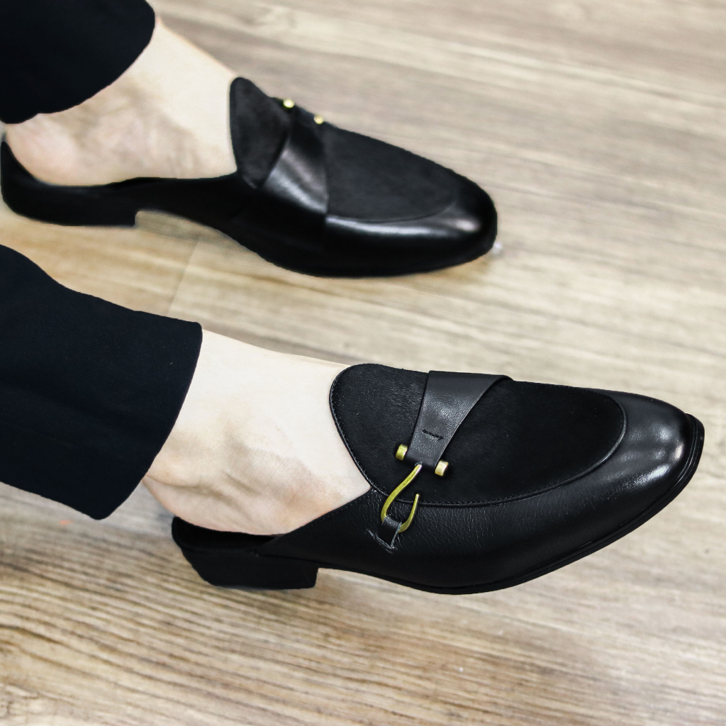 Giày sục nam da bò nappa cao cấp đế cao su đúc tôn dáng 3cm có 2 màu đen/nâu mã S018