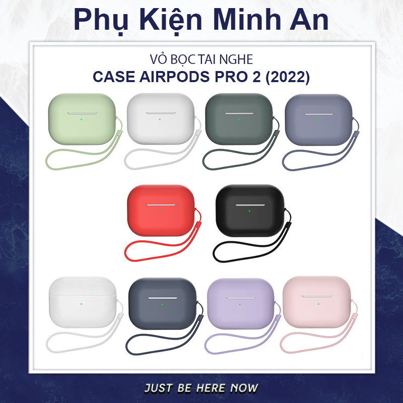 Vỏ Bọ Tai Nghe Case AirPods Pro 2 (2022) Kèm Dây Đeo Ốp Bảo Vệ Hộp Sạc Silicon Dẻo Nhiều Màu
