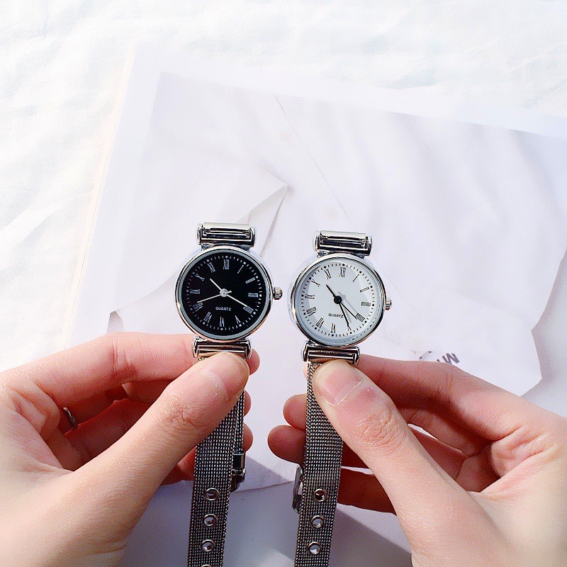 Đồng hồ thời trang nữ mặt nhỏ dây kim loại MONO bạc mặt đen đồng hồ nữ mặt tròn đẹp giá rẻ Basic Jewelry size 22mm DH07 | BigBuy360 - bigbuy360.vn