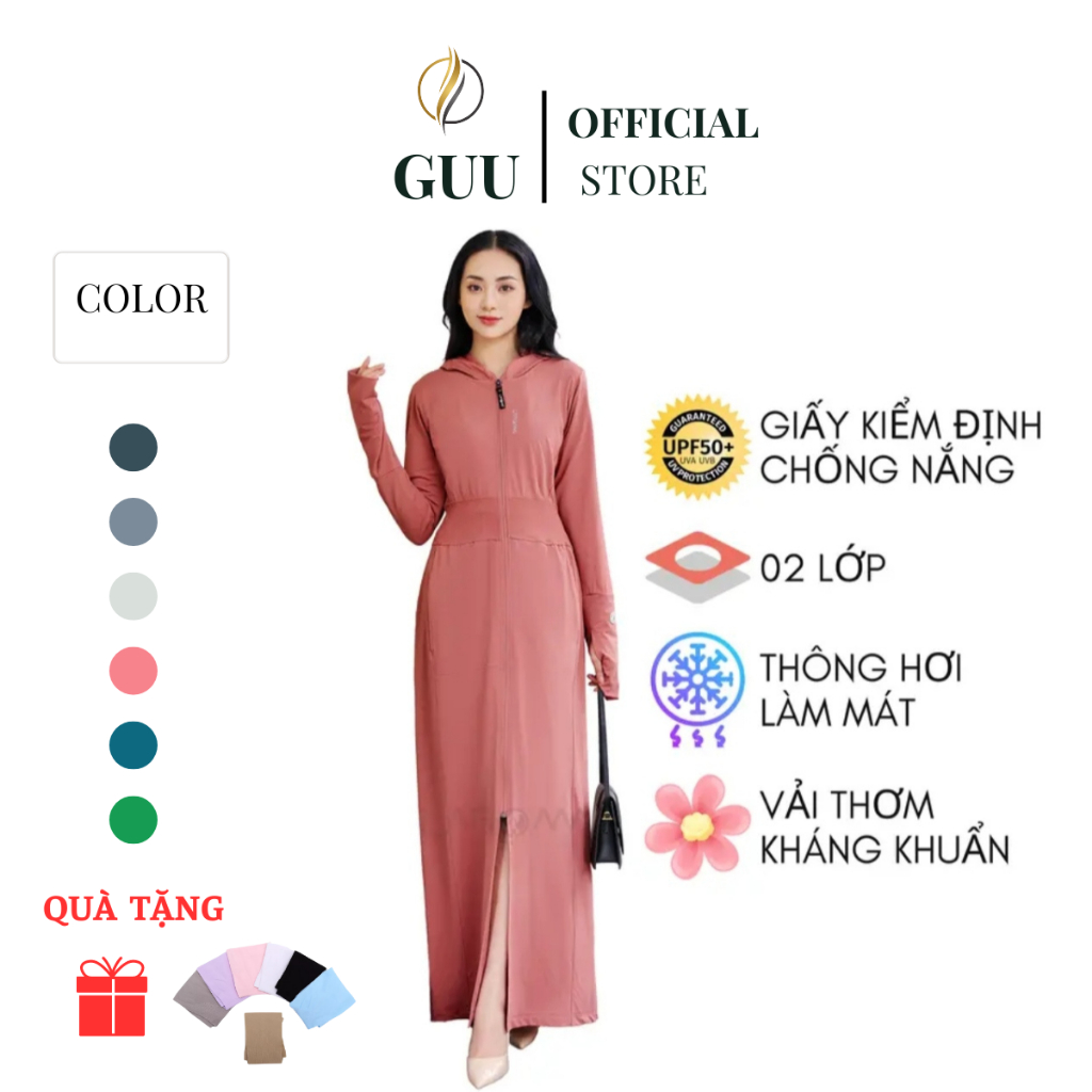 Áo Chống Nắng toàn toàn thân Nữ 2 Lớp, Áo chống nắng dáng dài Cao Cấp Chống Tia UV CN030