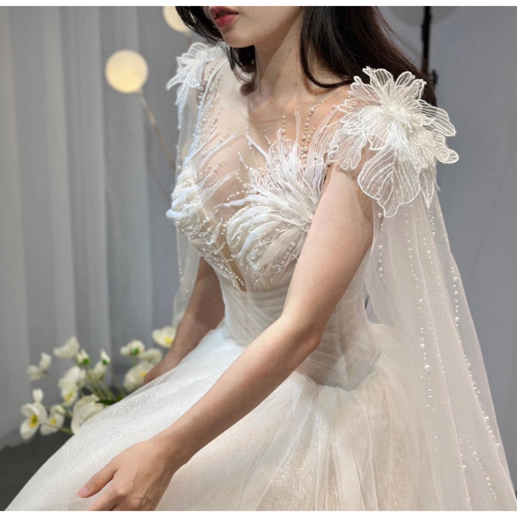 Cặp tay choàng đính hoa tạo kiểu tay dài 2m5
